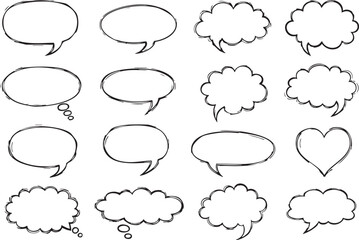 Collection of hand drawn speech bubbles and thought bubbles