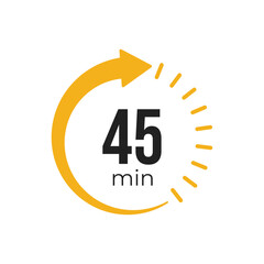 Forty five minute countdown timer icon with circular arrow design, representing stopwatch, quick timing, scheduling, deadline, and duration tracking concept.