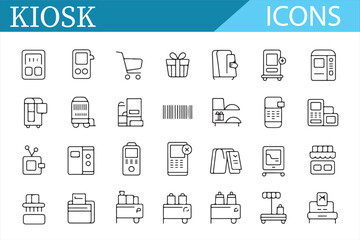 Icon Set Representing Kiosk, Barcode Scanner, and Checkout Devices