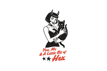 Fototapeta premium You, Me & A Little Bit of Hex, Pinup Girl Halloween Illustration SVG T Shirt Design