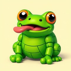 Fototapeta premium Cute cartoon robot frog with big eyes and a long pink tongue sticking out