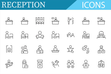 Office Desk and Reception Icons for Corporate Applications