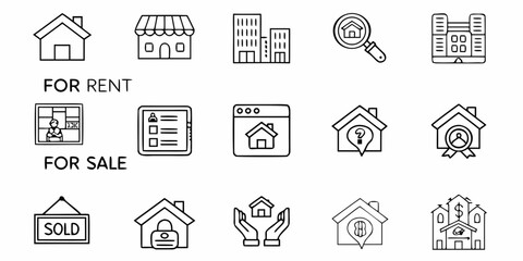 Real estate icons for buying renting selling and property services