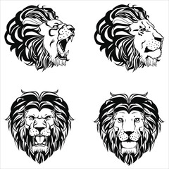 Set Of Lion Face Vector Isloated On White Background