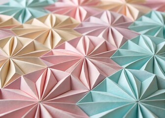 Colorful futuristic seamless geometric pattern with red flowers, ribbons, and crystal shapes for wallpaper design