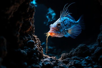 Fototapeta premium Deep Sea Fish Portrait Illuminated Exotic Ocean Marine Life Creature