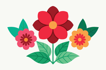 Stylized illustration of three floral elements in vibrant colors