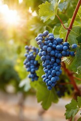 Naklejka premium Sunlit vineyard grapes in lush greenery during harvest season