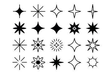 Collection of 18 distinct sparkle icons for creative projects