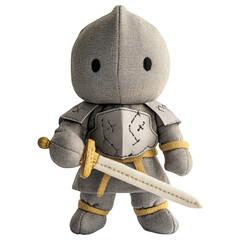 Knightly Plush Toy: A handcrafted plush toy, embodying a medieval knight with a gleaming sword, detailed in its plush armor, reflecting the charm of a classic toy and the spirit of adventure.
