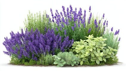 Fototapeta premium Lush garden bed of lavender and herbs