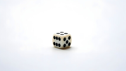 A single, off-white die rests on a stark white background.  The black dots on its sides create a striking contrast. Simple, clean, and ready for your game.