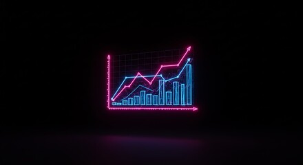 Naklejka premium Neon Digital Line Graph with Bars Showing Growing Business Trend