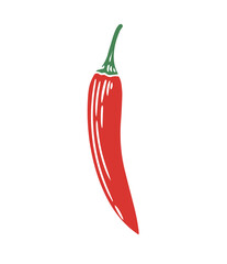 Original hand-drawn illustration of a spicy red chili pepper in a minimalist style. Illustrations for posters, cards, and graphic design.