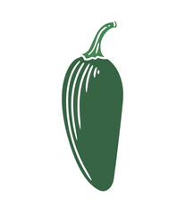 Original hand-drawn illustration of a spicy jalapeño pepper in a minimalist style. Illustrations for posters, cards, and graphic design.