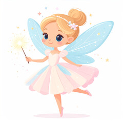 Pastel-Colored Fairy Holding a Wand with Magic Glow