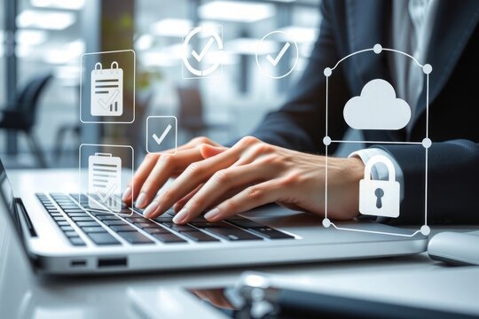 Securely managing data and tasks on a modern laptop interface - Powered by Adobe