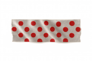 Crumpled fabric tape featuring vibrant red polka dots against transparent surface, ideal for crafting and digital design applications