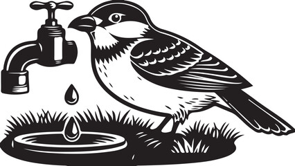 Funny cartoon vector illustration of a bird with a sign on a branch, perfect for wildlife and nature designs