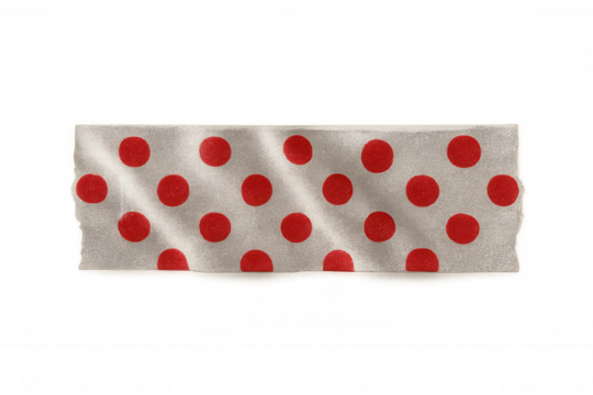 Crumpled fabric tape featuring vibrant red polka dots against transparent surface, ideal for crafting and digital design applications