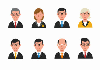 Diverse Business Professional Avatars: Corporate Male and Female Character Busts with Glasses for User Profiles, Team Representation, and Office Concepts