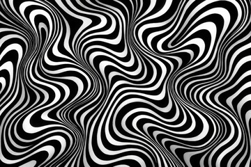 Psychedelic Wavy Line Optical Illusion Background in Black and White Abstract