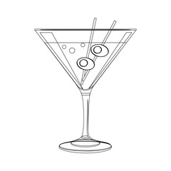 cocktail drink and olive in glass vector illustration. Glass drink symbol vector illustration