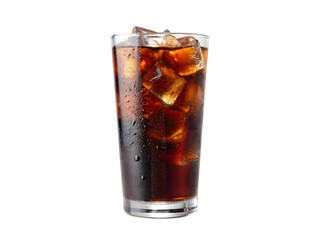 Refreshing glass of ice cold cola with condensation and ice cubes, perfect drink