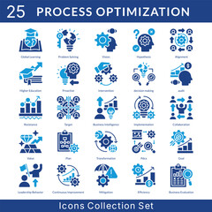 Process Optimization icon set collection in solid glyph style. an icon pack contain vision, hypothesis, alignment, higher education, proactive, intervention, decision making, audit, resistance, target