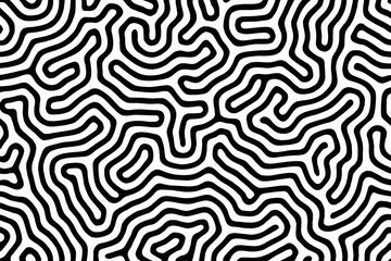Seamless Minimal Wavy Line Fluid Pattern in Black and White Abstract Design
