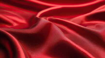 Obraz premium Close-up of rich crimson silk fabric, draped in soft folds