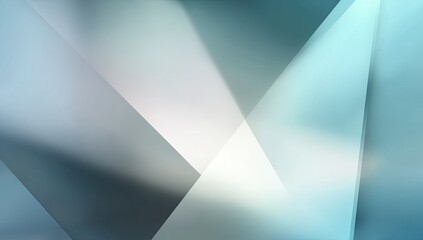 Abstract geometric design featuring overlapping, translucent triangles in light teal, white, and gray tones.  Soft gradients and blurred edges create a sense of depth