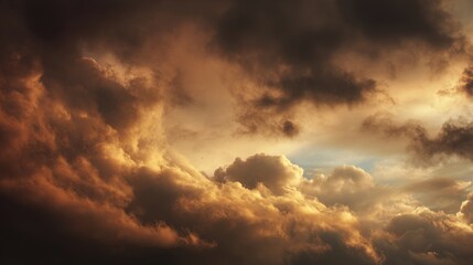 Fototapeta premium Dramatic cloudy sky with soft diffused warm light for moody aesthetic.