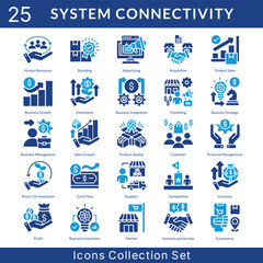 System Connectivity icon set collection in solid glyph style. an icon pack contain branding, advertising, acquisition, product sales, business growth, investment, business integration, marketing