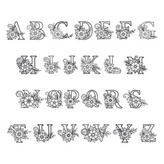 Obraz premium A Floral Alphabet, a beautiful set of alphabet letters decorated with flowers and plants. Perfect for creative projects, invitations, and personalized designs. Available in vector format for easy cust