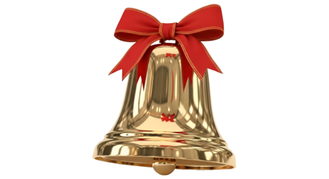 Golden Christmas bell with red ribbon – transparent background - Powered by Adobe