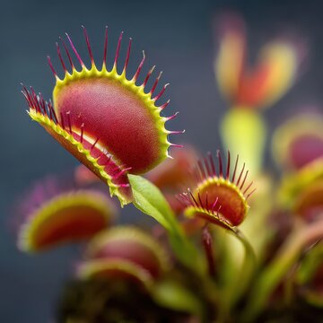 Venus flytrap closeup, vibrant colors, nature background. Educational use