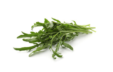 Fresh ripe green arugula leaves isolated on white