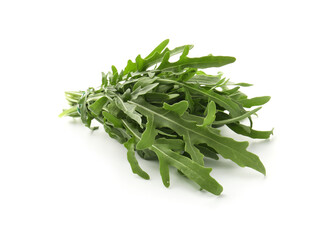 Bunch of fresh green arugula leaves isolated on white