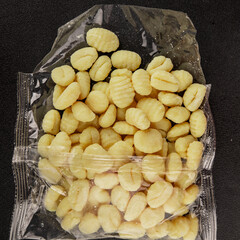 Gnocchi raw potato dough snack fresh delicious gourmet food background on the table  rustic food top view copy space vegetarian food