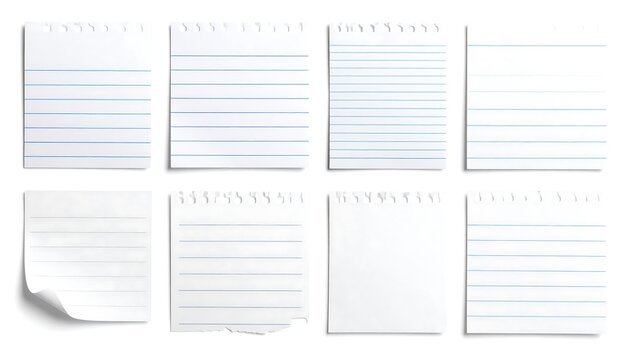 Lined paper notes, various positions