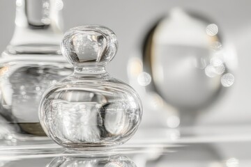 Glass Objects on Reflective Surface, Studio Setting, Abstract Background