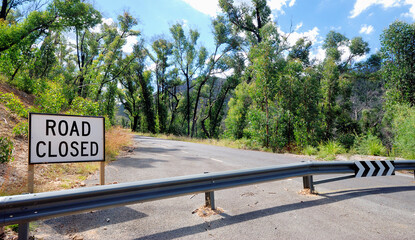 Road closed due to bush fires,in the Grampians N.P. Australia