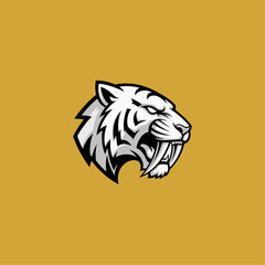 Saber-toothed tiger icon logo flat vector design