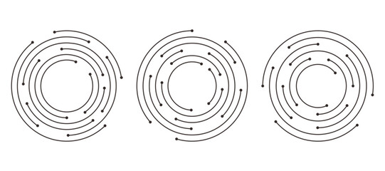 Circuit board circle line dots connection set. Motherboard electronic technology data, electrical board, cpu. Programming science, computer system elements