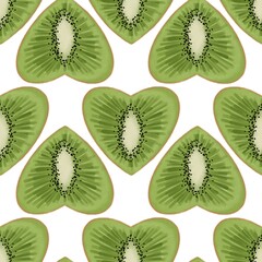 Fototapeta premium Seamless pattern of kiwi in the shape of a heart on a white background for Valentine's Day