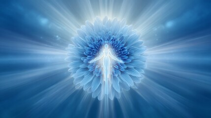 A radiant being emerges from a blooming flower, bathed in ethereal light