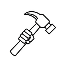 Minimalist Line Art of Hand Holding Claw Hammer for Construction or Repair