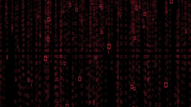 Red digital matrix displays flowing binary code with pulsating patterns at night