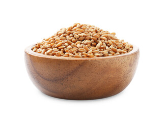 Wheat grains in bowl isolated on white